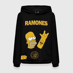Толстовка-худи женская Ramones Гомер Симпсон рокер, цвет: 3D-черный