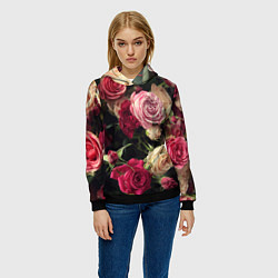Толстовка-худи женская Нежные кустовые розы, цвет: 3D-черный — фото 2