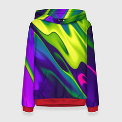 Толстовка-худи женская Сине-зелёное и фиолетовое абстрактное слияние, цвет: 3D-красный
