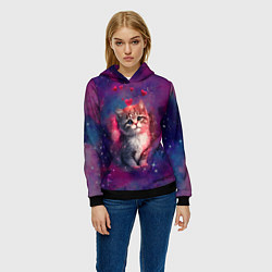 Толстовка-худи женская Космически котенок, цвет: 3D-черный — фото 2