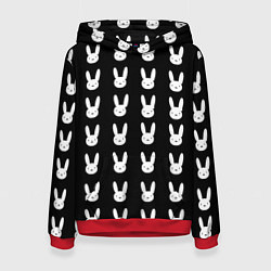 Толстовка-худи женская Bunny pattern black, цвет: 3D-красный