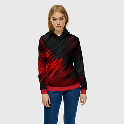 Толстовка-худи женская Черно-Красная штриховка, цвет: 3D-красный — фото 2