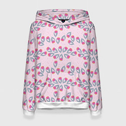 Толстовка-худи женская Узор из малиновых тюльпанов, цвет: 3D-белый