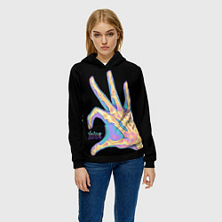 Толстовка-худи женская Сердечко правой рукой - неоновый рентген, цвет: 3D-черный — фото 2