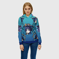 Толстовка-худи женская Чиби Странник Genshin Impact, цвет: 3D-синий — фото 2