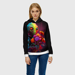 Толстовка-худи женская Инопланетянин с цветами, цвет: 3D-белый — фото 2