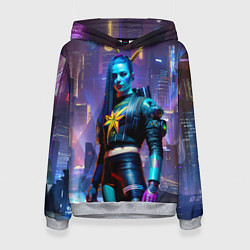 Толстовка-худи женская Cyberpunk - brave girl - neural network, цвет: 3D-меланж