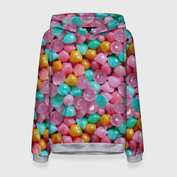 Толстовка-худи женская Конфетные камешки Монпансье, цвет: 3D-меланж