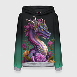 Женская толстовка Неоновый дракон с цветами
