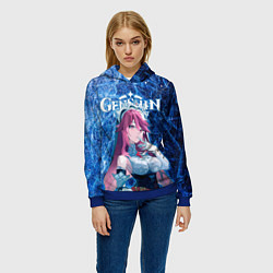 Толстовка-худи женская Розария на фоне расколотого льда, цвет: 3D-синий — фото 2