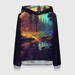 Толстовка-худи женская Неоновый лес с радугой, цвет: 3D-меланж