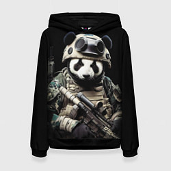 Толстовка-худи женская Медведь панда солдат спецназа, цвет: 3D-черный
