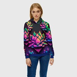 Толстовка-худи женская Неоновый лотос, цвет: 3D-синий — фото 2