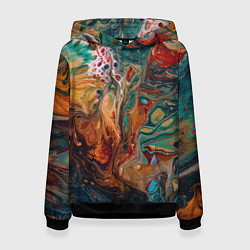 Толстовка-худи женская Разводы краски: арт нейросети, цвет: 3D-черный