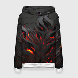 Толстовка-худи женская Объемное черное пламя, цвет: 3D-белый