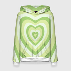 Толстовка-худи женская Зеленые сердца - индикид паттерн, цвет: 3D-белый