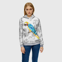 Толстовка-худи женская Попугай на сером фоне, цвет: 3D-меланж — фото 2
