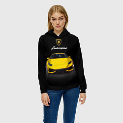 Толстовка-худи женская Итальянский спорткар Lamborghini Aventador, цвет: 3D-черный — фото 2