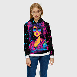 Толстовка-худи женская Lady - retrowave style, цвет: 3D-белый — фото 2