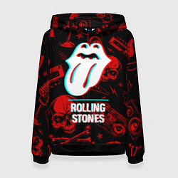 Толстовка-худи женская Rolling Stones rock glitch, цвет: 3D-черный