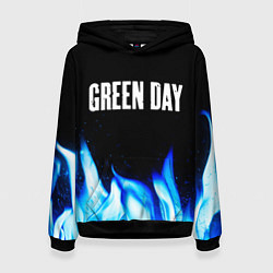 Толстовка-худи женская Green Day blue fire, цвет: 3D-черный