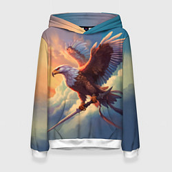 Толстовка-худи женская Орел с мечом в облаках на закате, цвет: 3D-белый