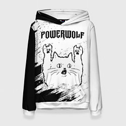 Толстовка-худи женская Powerwolf рок кот на светлом фоне, цвет: 3D-белый
