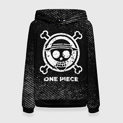 Толстовка-худи женская One Piece с потертостями на темном фоне, цвет: 3D-черный