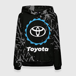 Толстовка-худи женская Toyota в стиле Top Gear со следами шин на фоне, цвет: 3D-черный
