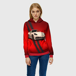 Толстовка-худи женская Немецкий спортивный автомобиль Porsche, цвет: 3D-красный — фото 2