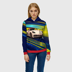 Толстовка-худи женская Спортивная немецкая машина Porsche 911, цвет: 3D-красный — фото 2