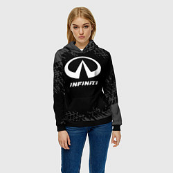 Толстовка-худи женская Infiniti speed на темном фоне со следами шин, цвет: 3D-черный — фото 2