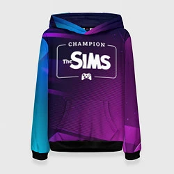 Толстовка-худи женская The Sims gaming champion: рамка с лого и джойстико, цвет: 3D-черный