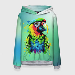 Толстовка-худи женская Разноцветный попугай, цвет: 3D-меланж