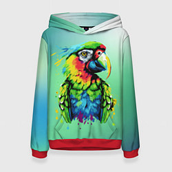 Толстовка-худи женская Разноцветный попугай, цвет: 3D-красный