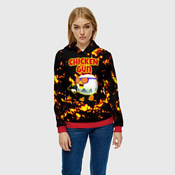 Толстовка-худи женская Chicken Gun на фоне огня, цвет: 3D-красный — фото 2