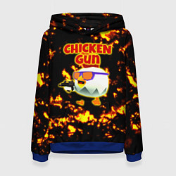 Толстовка-худи женская Chicken Gun на фоне огня, цвет: 3D-синий