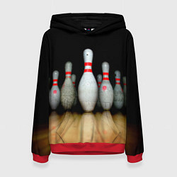 Толстовка-худи женская Боулинг - кегли на дорожке, цвет: 3D-красный