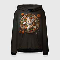 Толстовка-худи женская Кот в пицце, цвет: 3D-черный