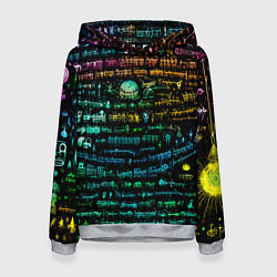 Толстовка-худи женская Символы психоделика - нейронная сеть, цвет: 3D-меланж