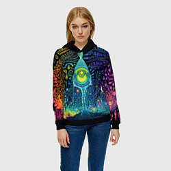 Толстовка-худи женская Психоделика разноцветная - нейронная сеть, цвет: 3D-черный — фото 2