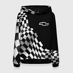 Толстовка-худи женская Chevrolet racing flag, цвет: 3D-черный