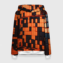 Толстовка-худи женская Чёрные и оранжевые кубики, цвет: 3D-белый