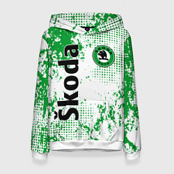 Толстовка-худи женская Skoda auto logo, цвет: 3D-белый