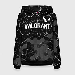 Толстовка-худи женская Valorant glitch на темном фоне: символ сверху, цвет: 3D-черный