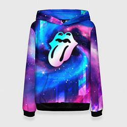 Толстовка-худи женская Rolling Stones неоновый космос, цвет: 3D-черный