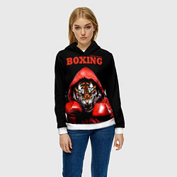 Толстовка-худи женская Boxing tiger, цвет: 3D-белый — фото 2