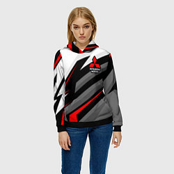 Толстовка-худи женская Mitsubishi motors - красная линия, цвет: 3D-черный — фото 2