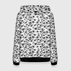 Толстовка-худи женская Море глаз на белом фоне, цвет: 3D-черный