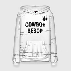 Толстовка-худи женская Cowboy Bebop glitch на светлом фоне: символ сверху, цвет: 3D-белый